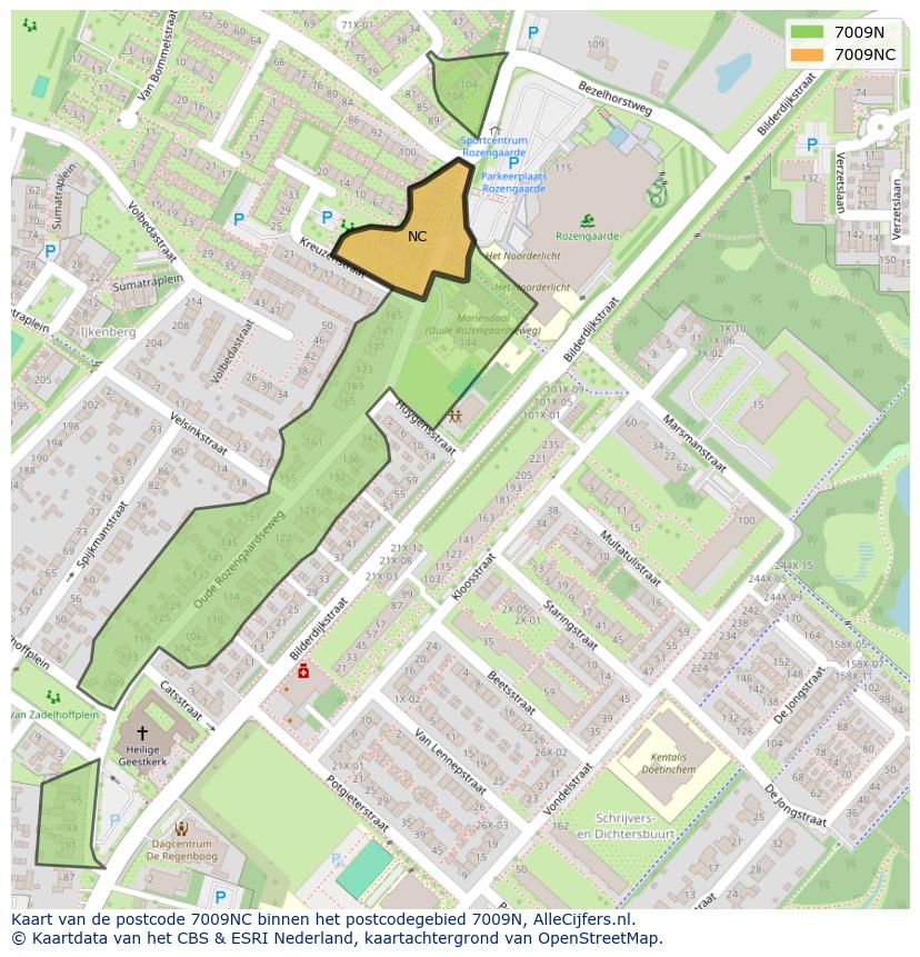 Afbeelding van het postcodegebied 7009 NC op de kaart.