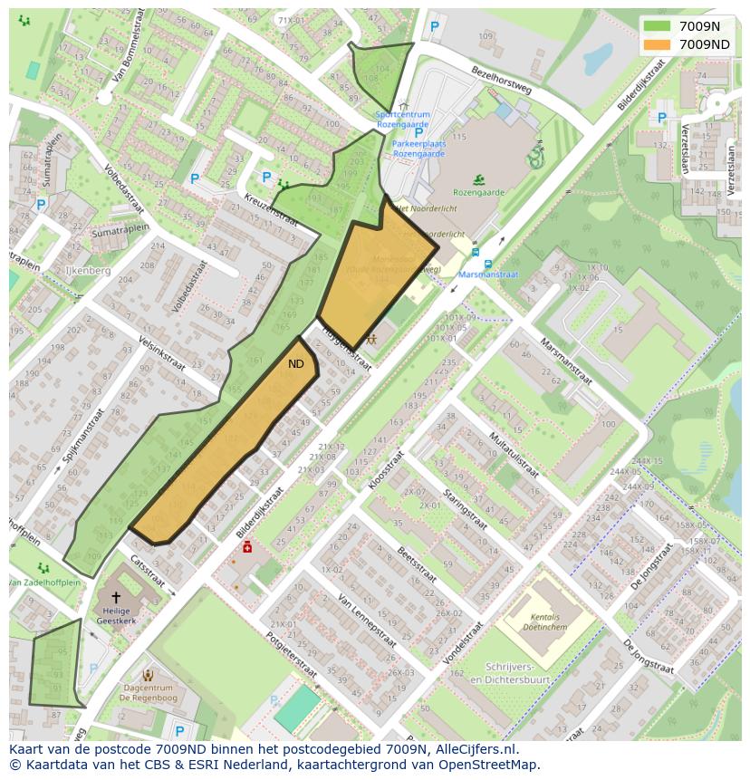 Afbeelding van het postcodegebied 7009 ND op de kaart.