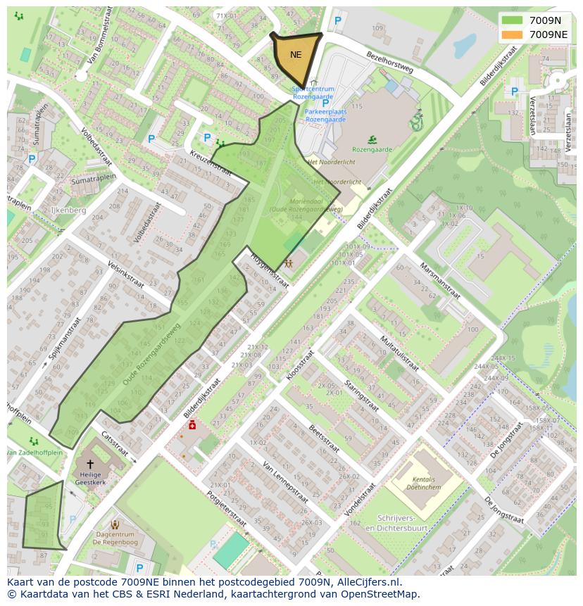 Afbeelding van het postcodegebied 7009 NE op de kaart.