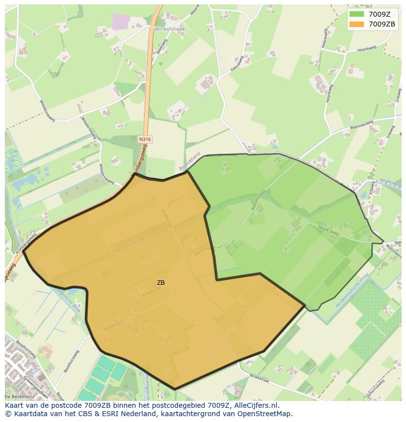 Afbeelding van het postcodegebied 7009 ZB op de kaart.