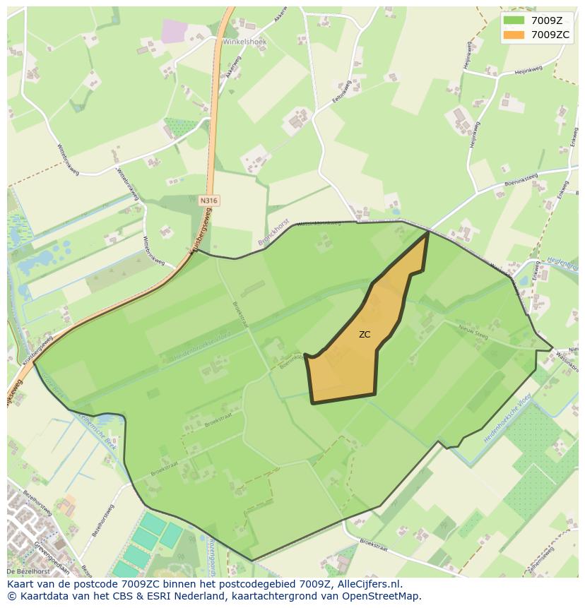 Afbeelding van het postcodegebied 7009 ZC op de kaart.