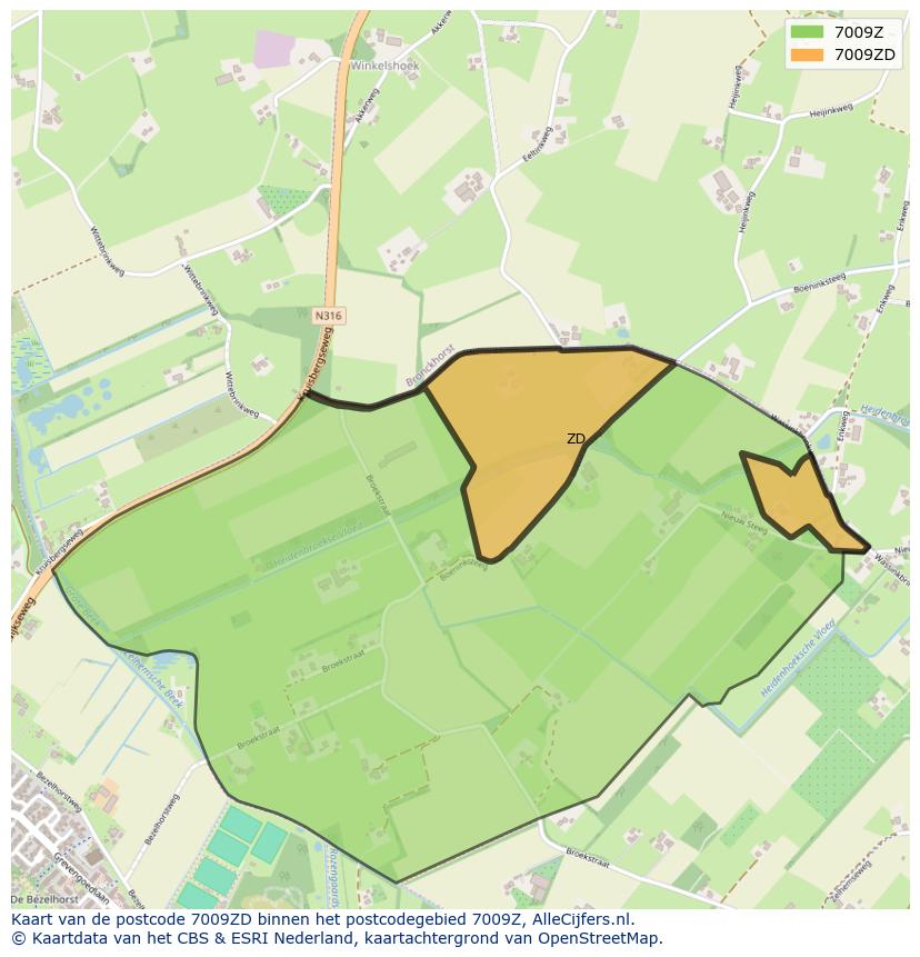 Afbeelding van het postcodegebied 7009 ZD op de kaart.
