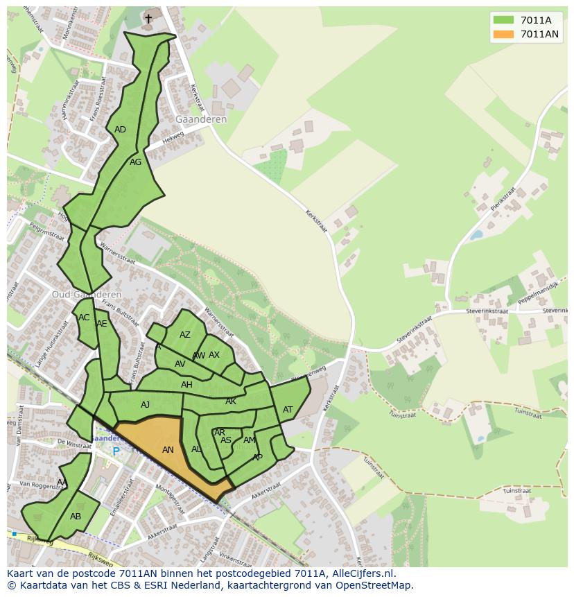 Afbeelding van het postcodegebied 7011 AN op de kaart.