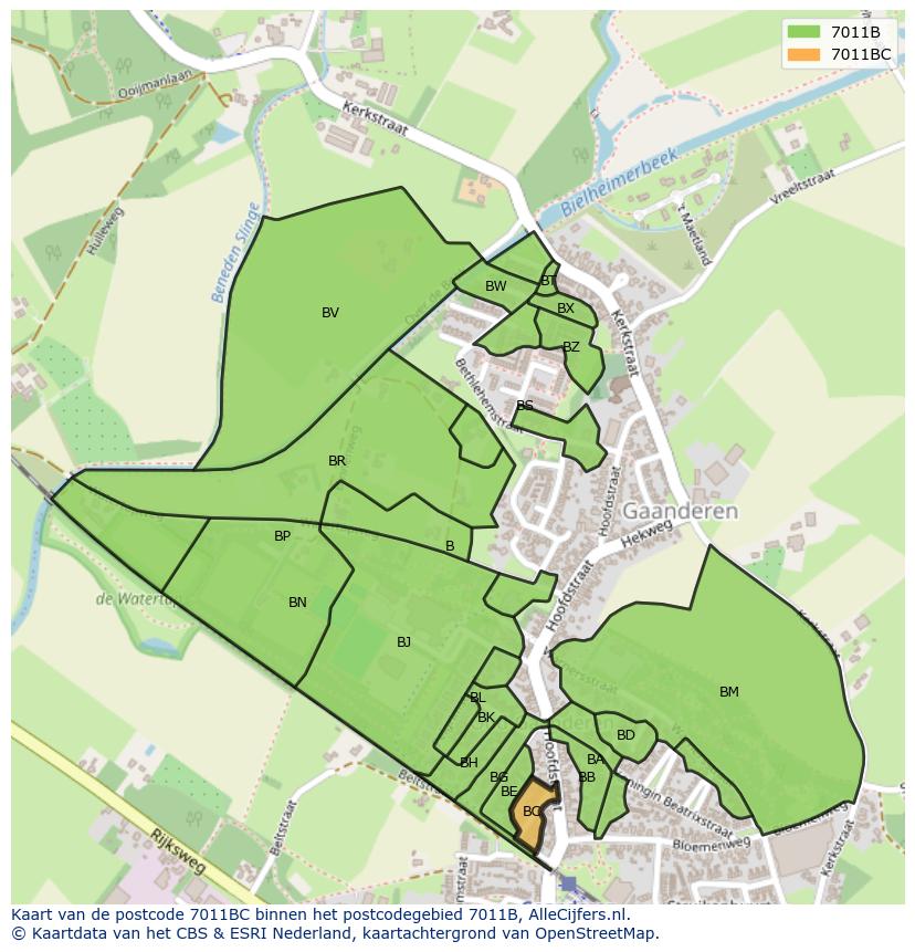 Afbeelding van het postcodegebied 7011 BC op de kaart.