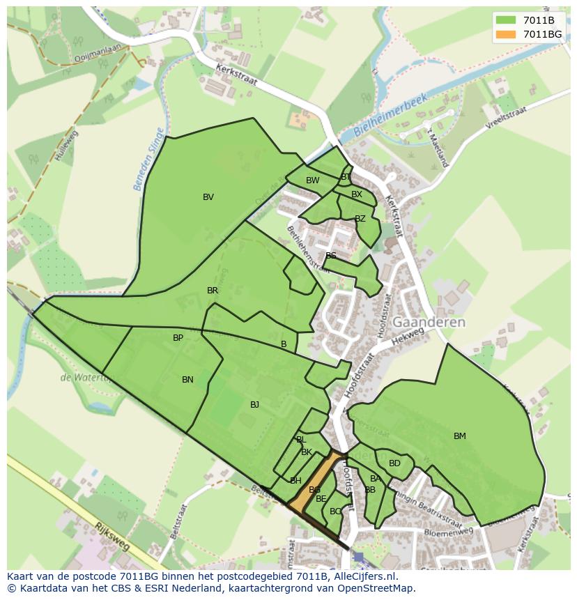 Afbeelding van het postcodegebied 7011 BG op de kaart.