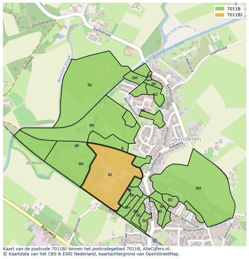 Afbeelding van het postcodegebied 7011 BJ op de kaart.