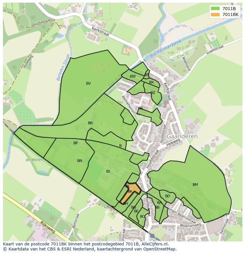 Afbeelding van het postcodegebied 7011 BK op de kaart.