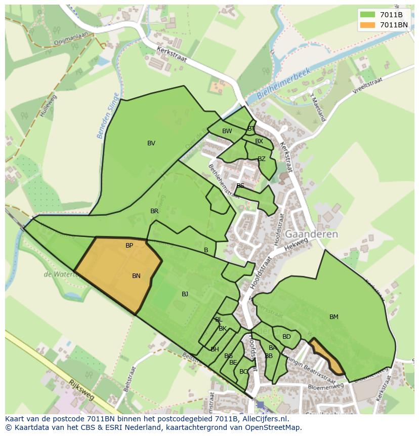 Afbeelding van het postcodegebied 7011 BN op de kaart.