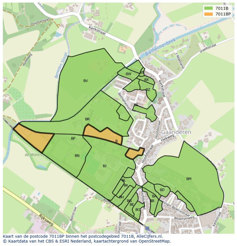 Afbeelding van het postcodegebied 7011 BP op de kaart.