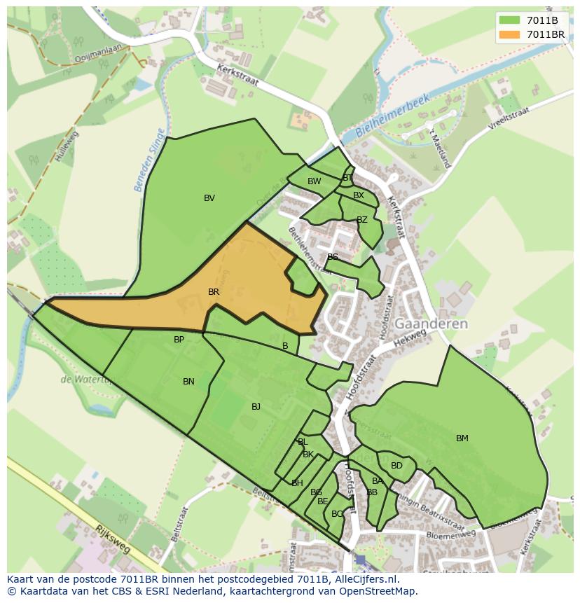 Afbeelding van het postcodegebied 7011 BR op de kaart.