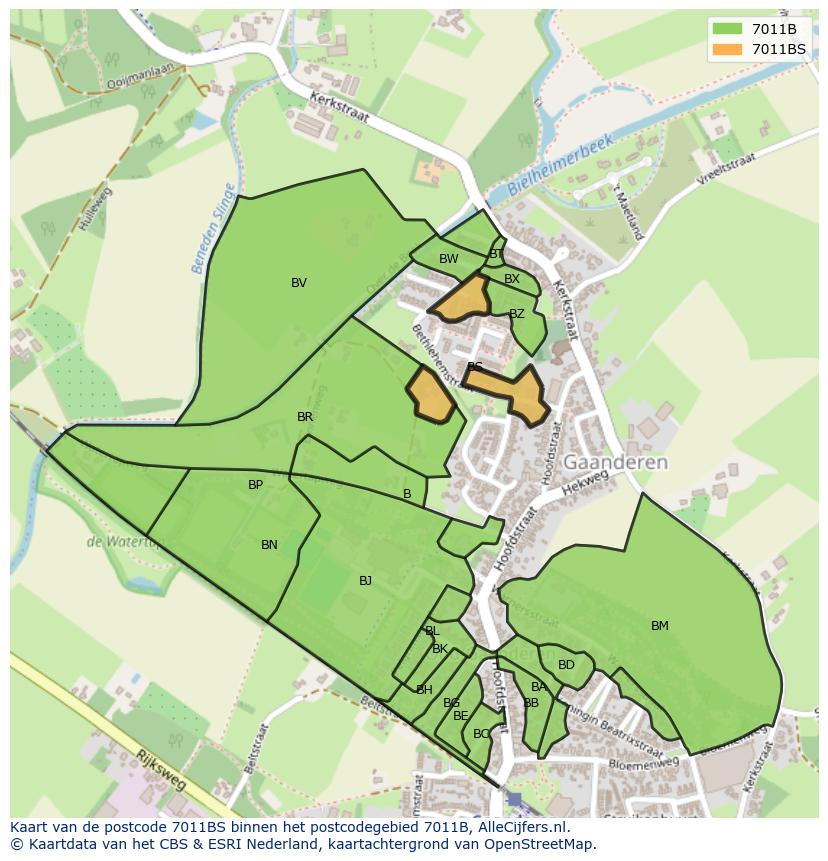 Afbeelding van het postcodegebied 7011 BS op de kaart.