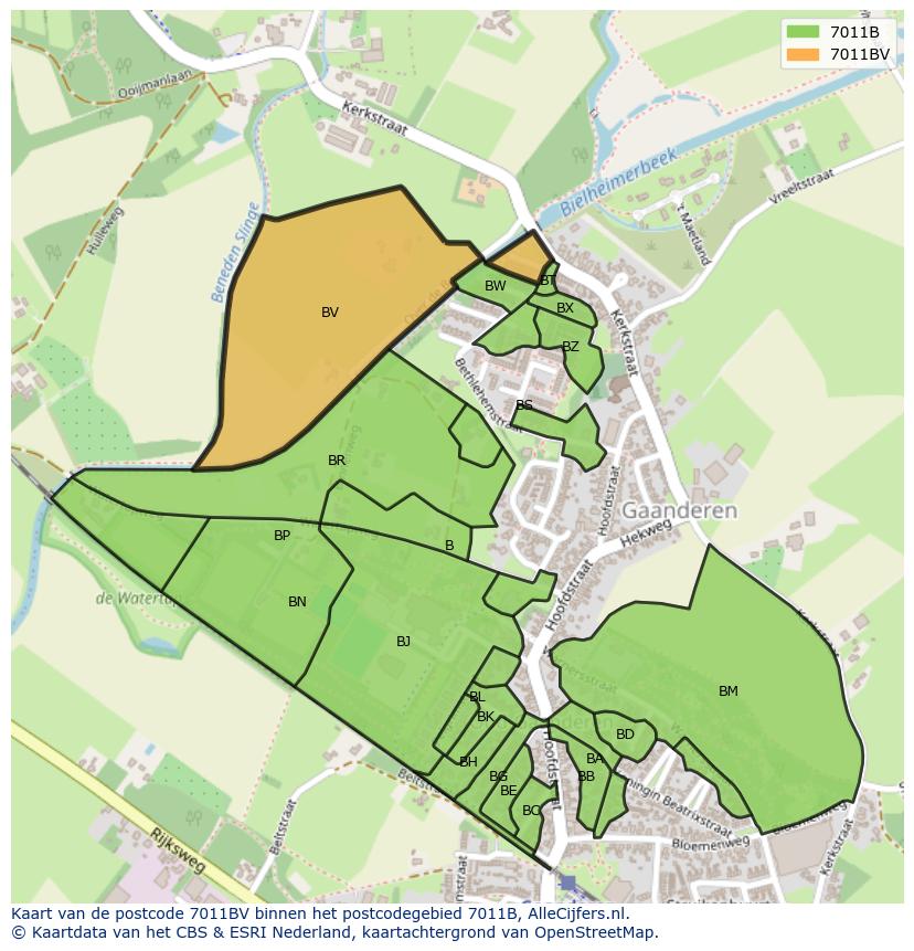 Afbeelding van het postcodegebied 7011 BV op de kaart.