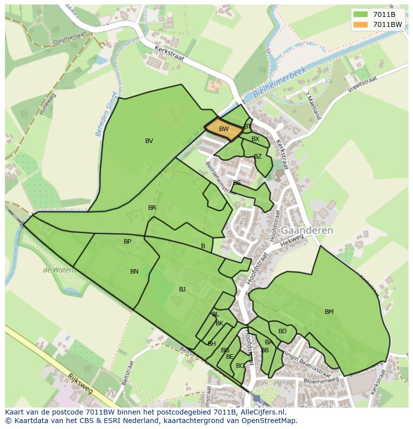 Afbeelding van het postcodegebied 7011 BW op de kaart.