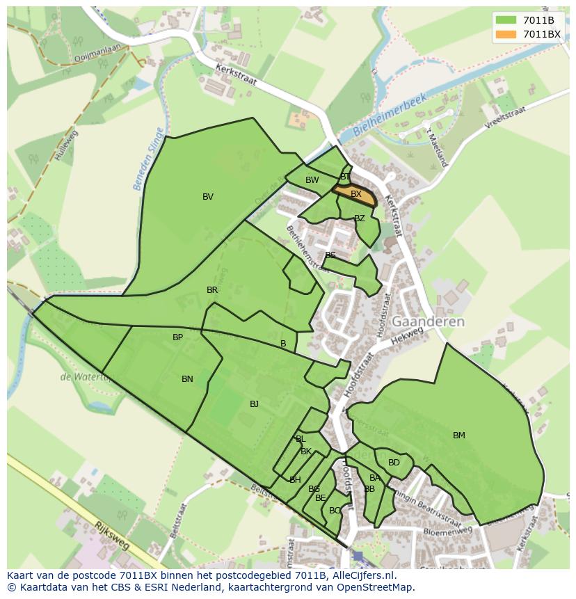 Afbeelding van het postcodegebied 7011 BX op de kaart.