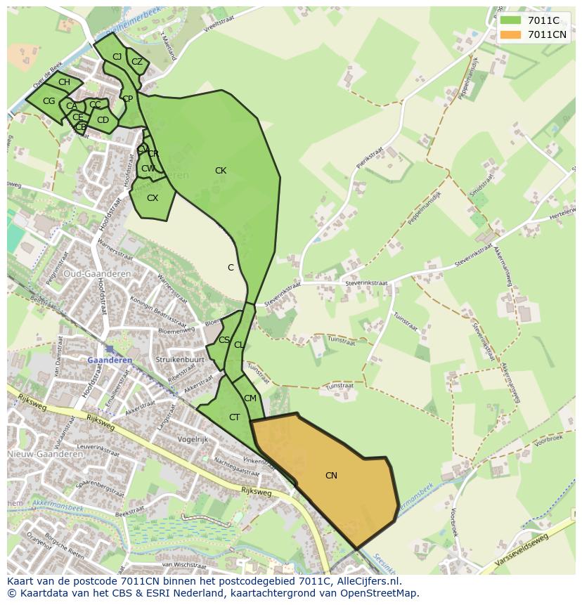 Afbeelding van het postcodegebied 7011 CN op de kaart.