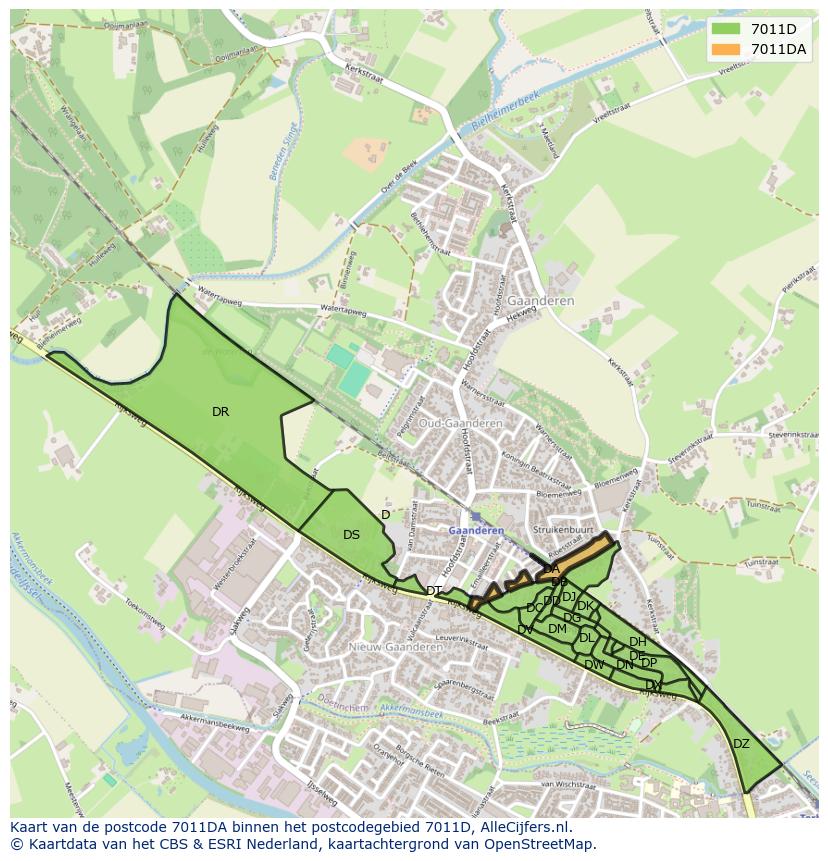 Afbeelding van het postcodegebied 7011 DA op de kaart.