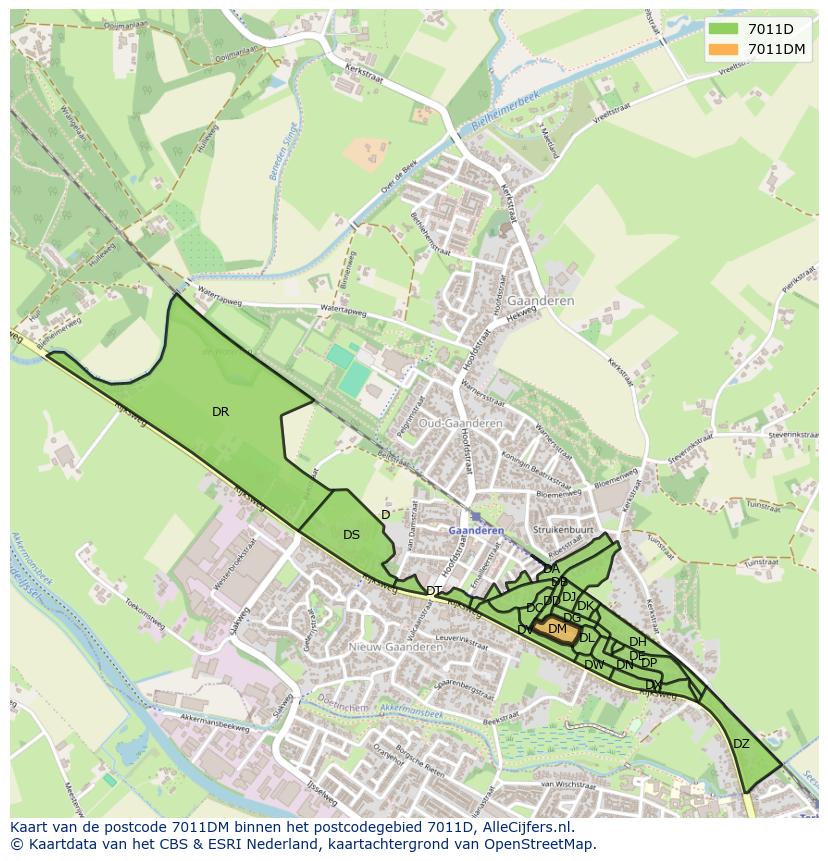 Afbeelding van het postcodegebied 7011 DM op de kaart.