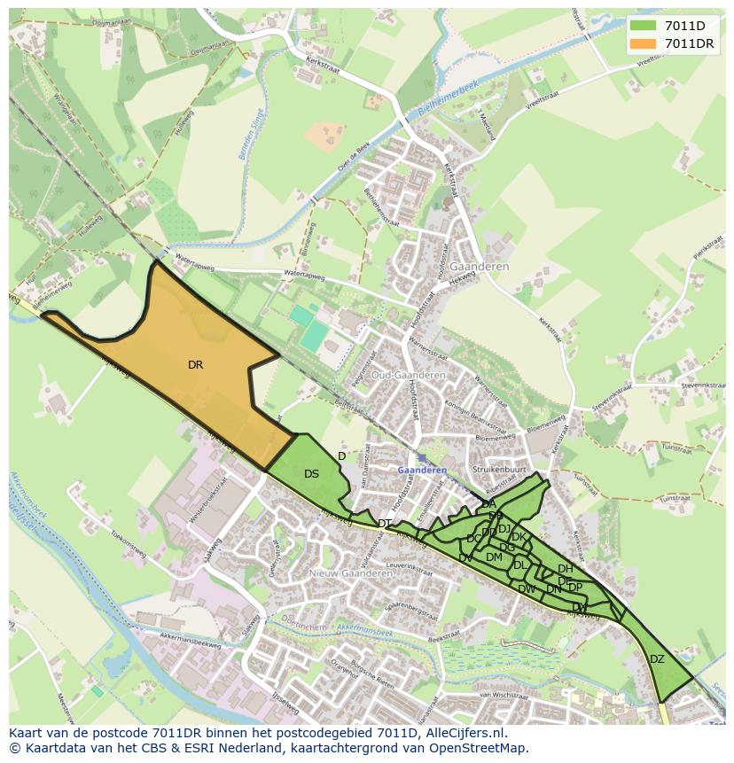 Afbeelding van het postcodegebied 7011 DR op de kaart.