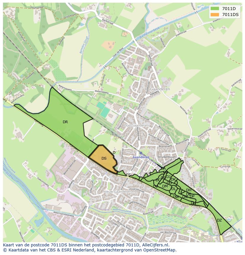 Afbeelding van het postcodegebied 7011 DS op de kaart.