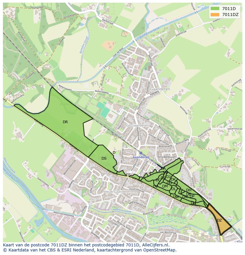 Afbeelding van het postcodegebied 7011 DZ op de kaart.