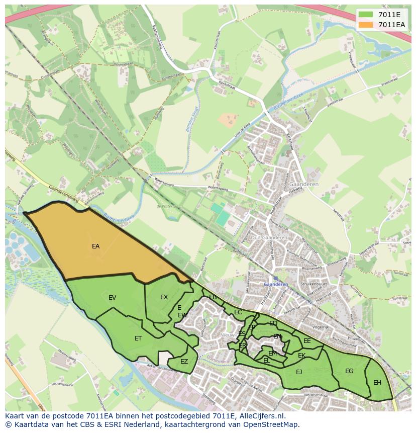 Afbeelding van het postcodegebied 7011 EA op de kaart.