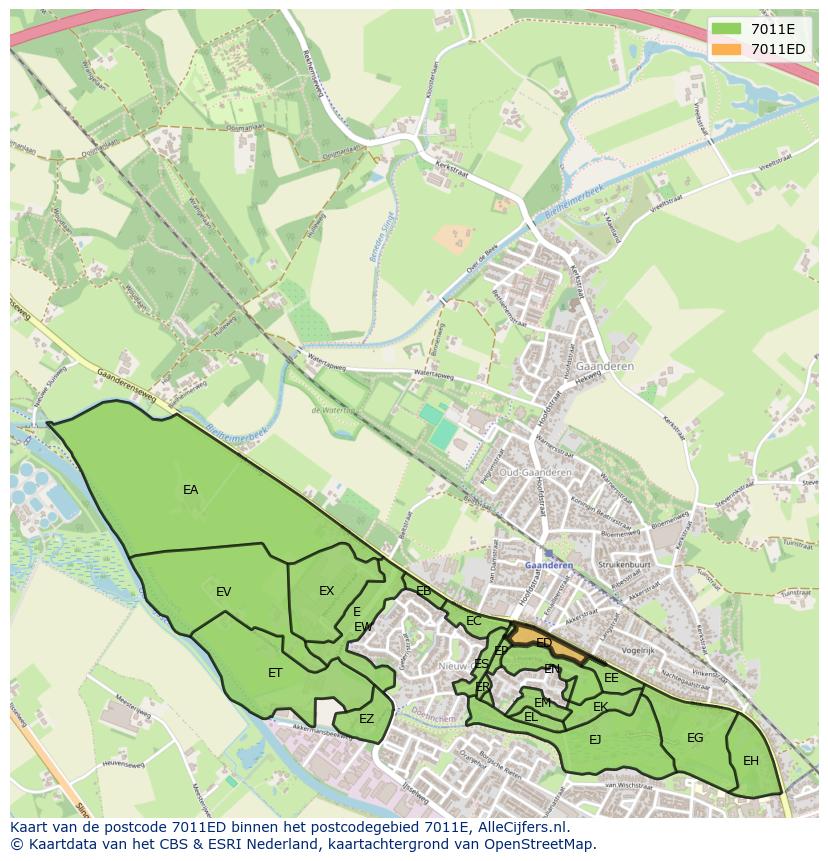 Afbeelding van het postcodegebied 7011 ED op de kaart.