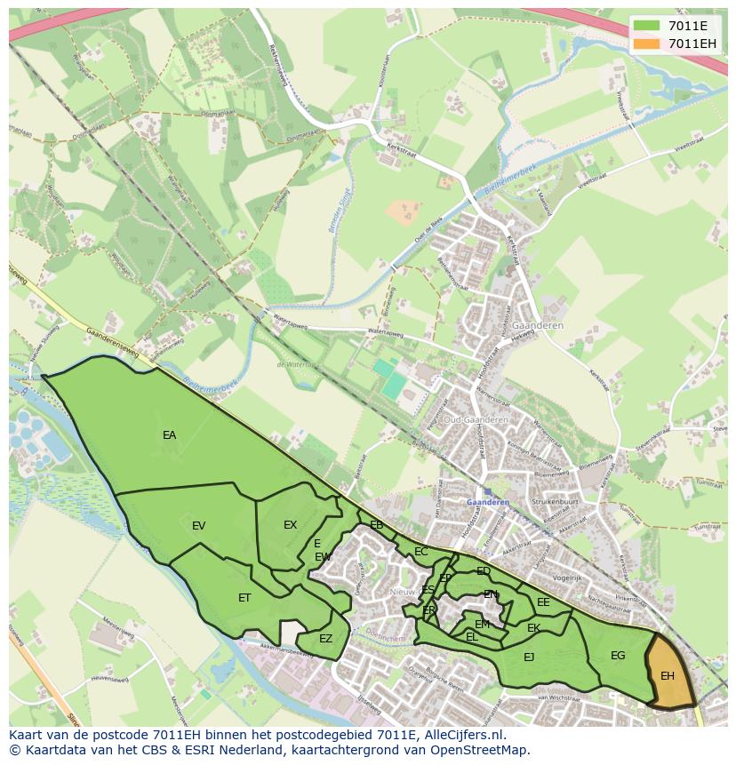 Afbeelding van het postcodegebied 7011 EH op de kaart.