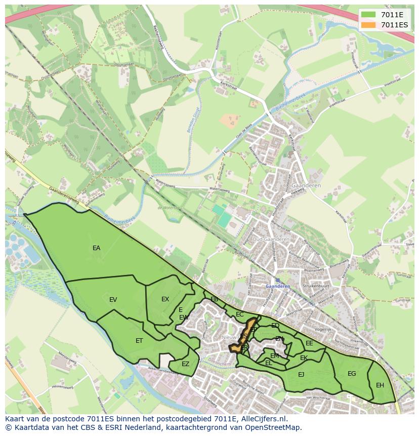 Afbeelding van het postcodegebied 7011 ES op de kaart.