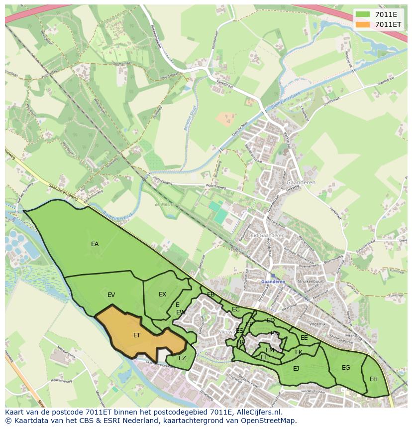 Afbeelding van het postcodegebied 7011 ET op de kaart.