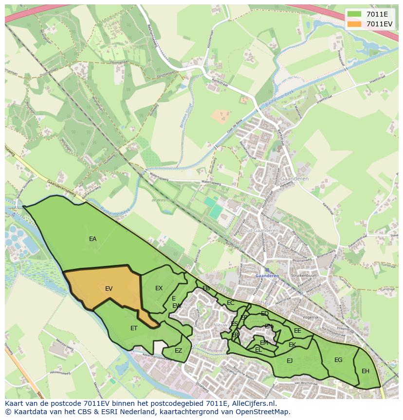 Afbeelding van het postcodegebied 7011 EV op de kaart.