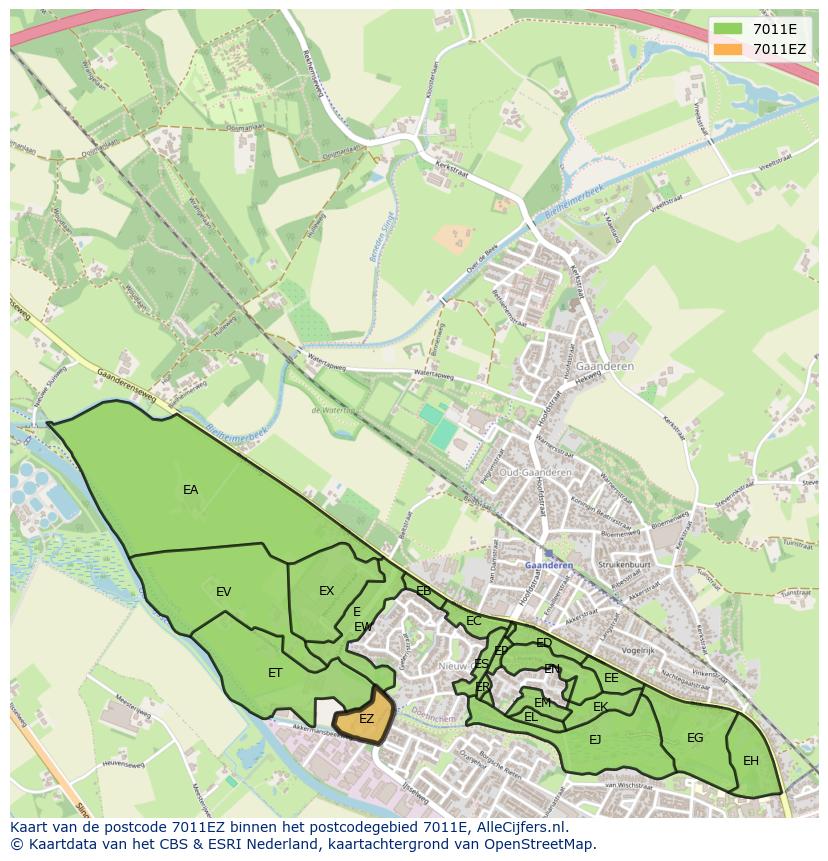 Afbeelding van het postcodegebied 7011 EZ op de kaart.