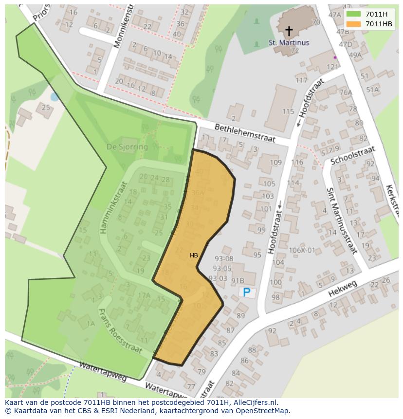 Afbeelding van het postcodegebied 7011 HB op de kaart.