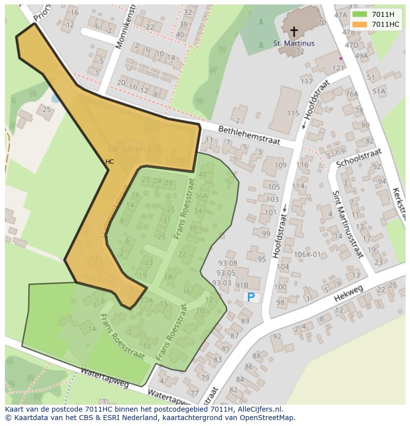 Afbeelding van het postcodegebied 7011 HC op de kaart.