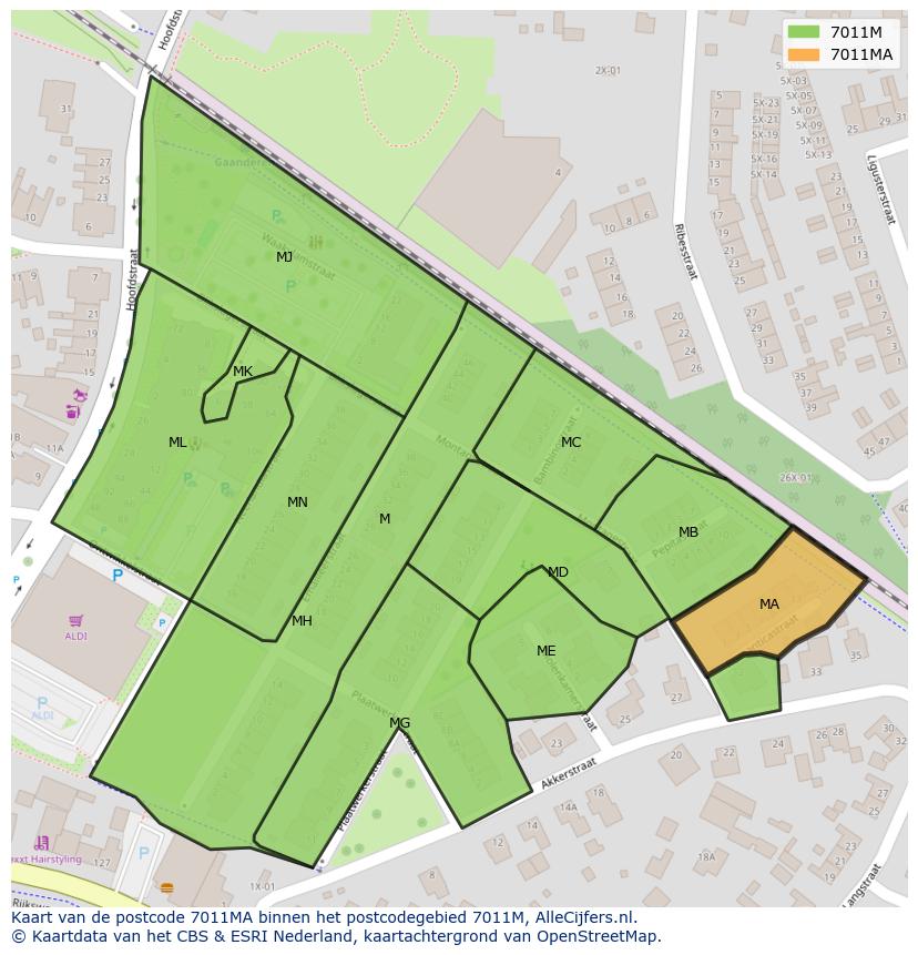 Afbeelding van het postcodegebied 7011 MA op de kaart.