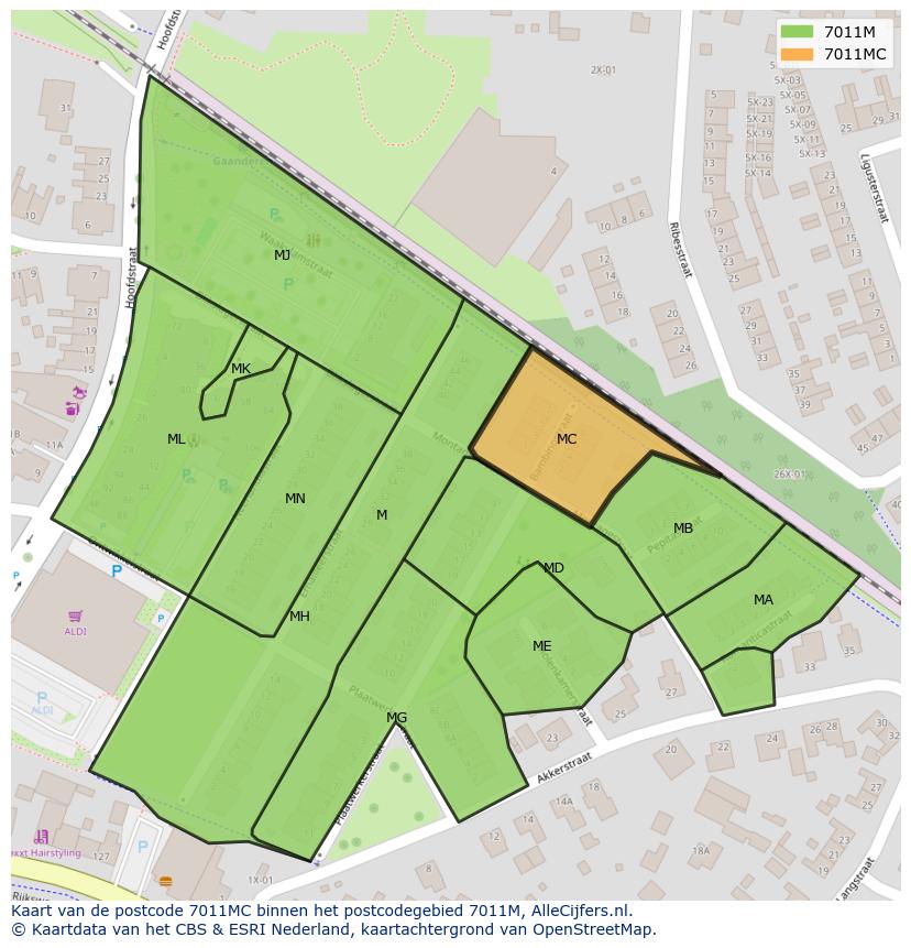 Afbeelding van het postcodegebied 7011 MC op de kaart.