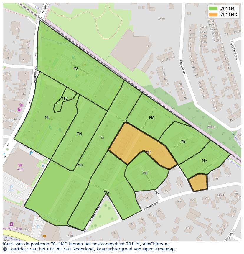 Afbeelding van het postcodegebied 7011 MD op de kaart.