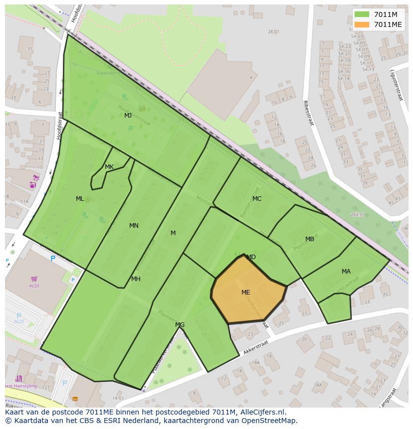 Afbeelding van het postcodegebied 7011 ME op de kaart.