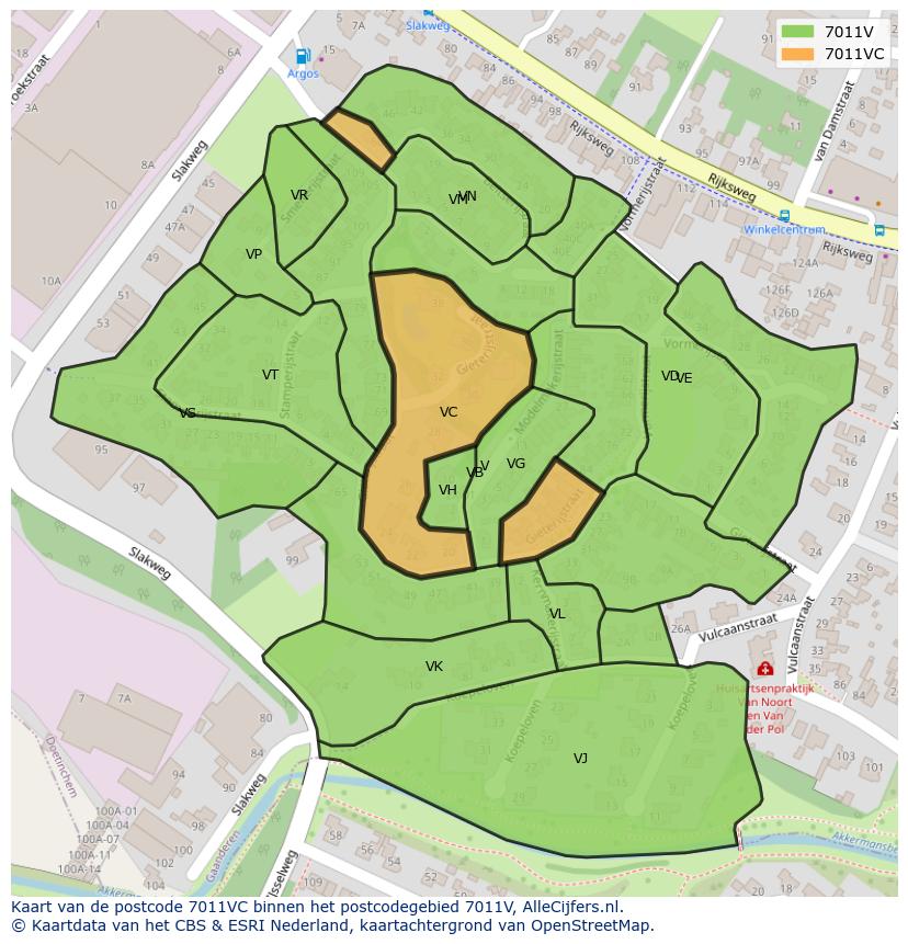 Afbeelding van het postcodegebied 7011 VC op de kaart.
