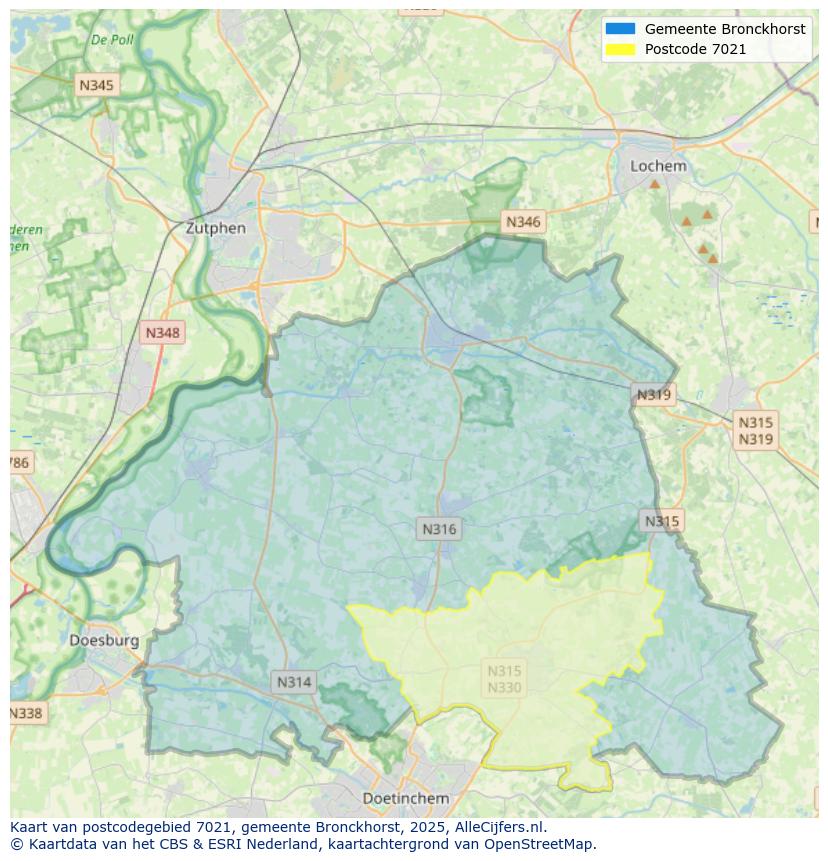 Afbeelding van het postcodegebied 7021 WM op de kaart.