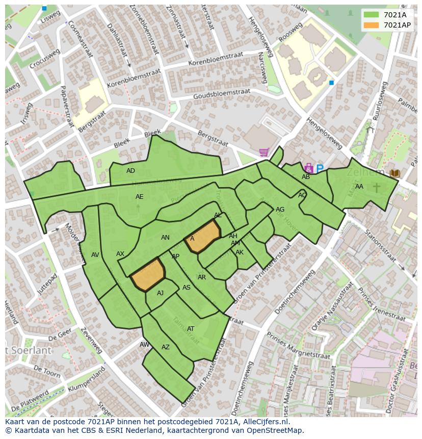 Afbeelding van het postcodegebied 7021 AP op de kaart.