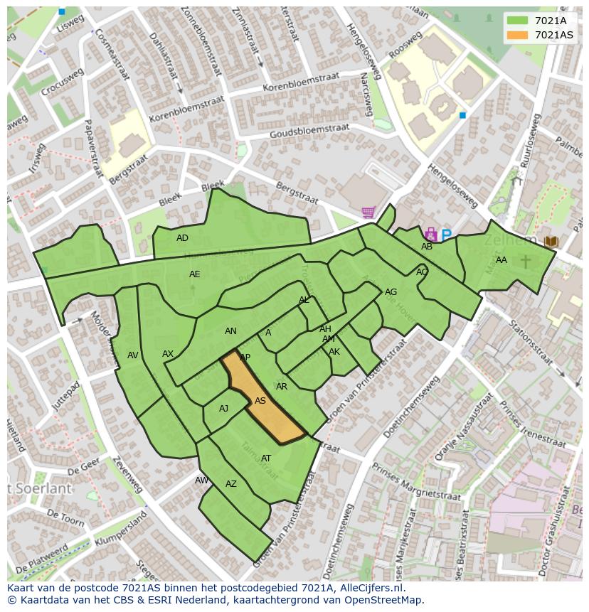 Afbeelding van het postcodegebied 7021 AS op de kaart.