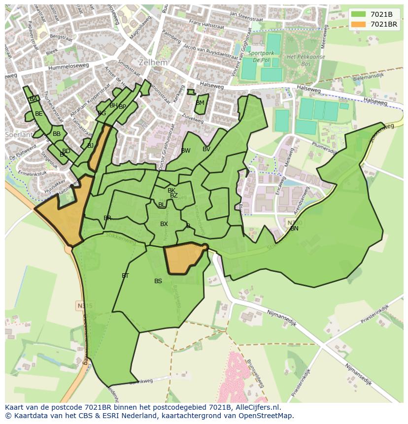 Afbeelding van het postcodegebied 7021 BR op de kaart.