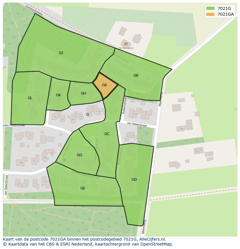 Afbeelding van het postcodegebied 7021 GA op de kaart.