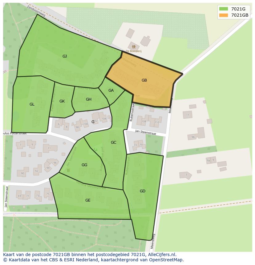 Afbeelding van het postcodegebied 7021 GB op de kaart.