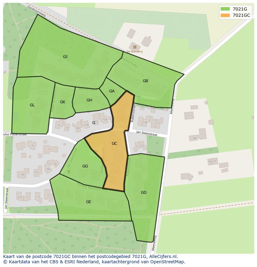 Afbeelding van het postcodegebied 7021 GC op de kaart.