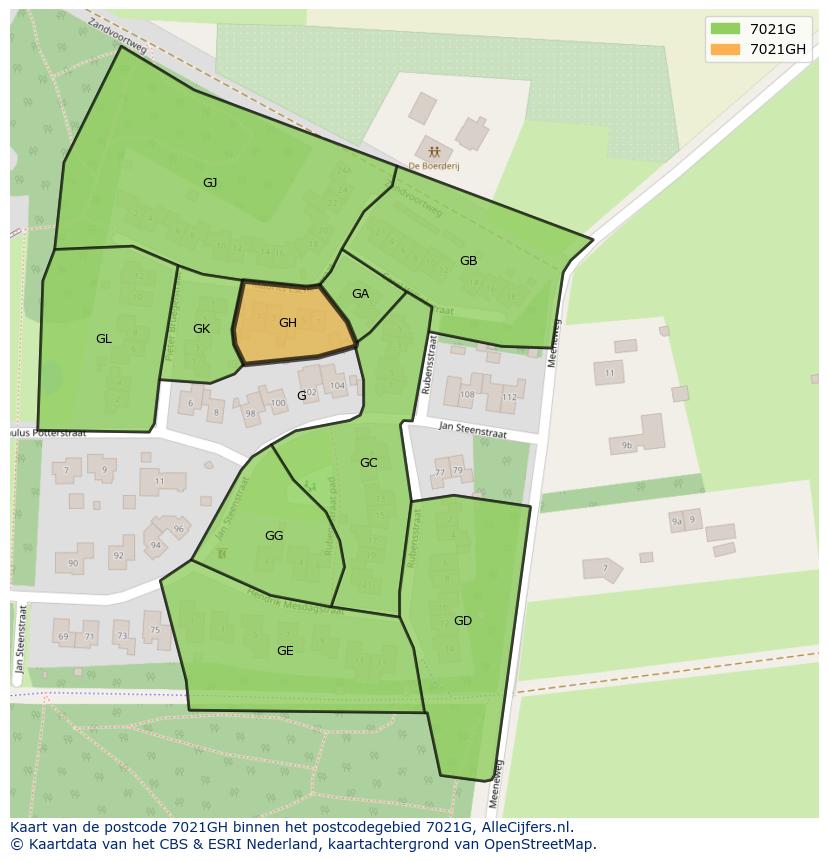 Afbeelding van het postcodegebied 7021 GH op de kaart.