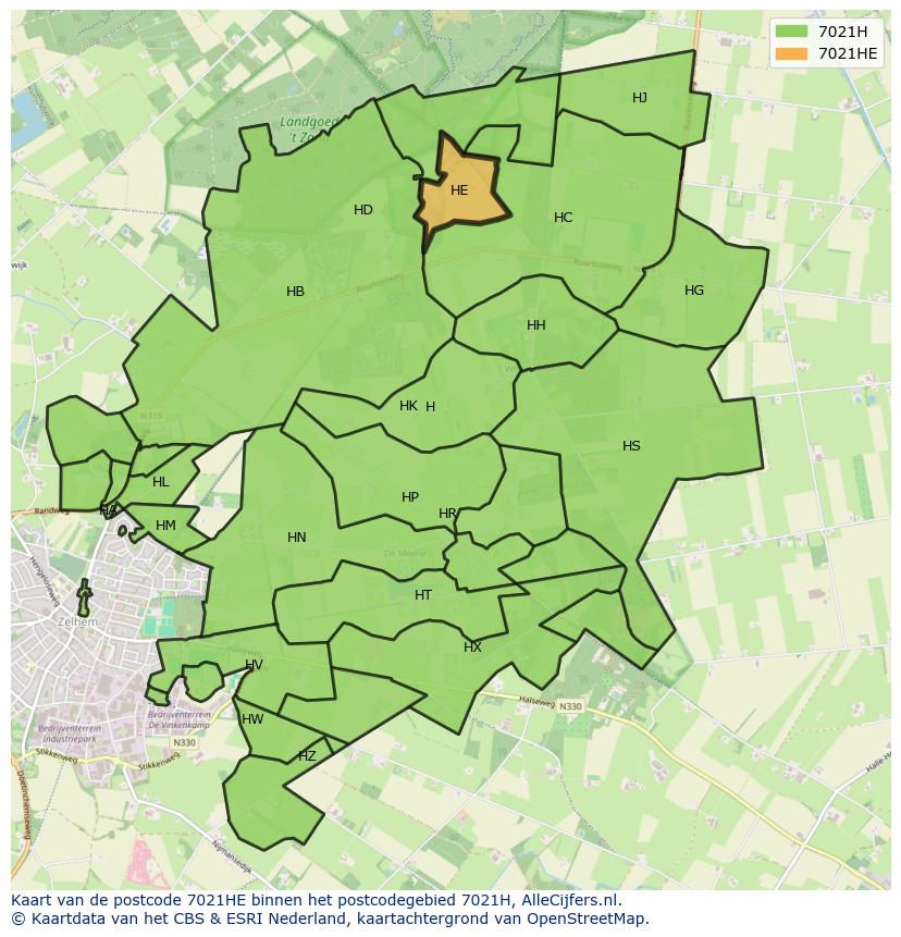 Afbeelding van het postcodegebied 7021 HE op de kaart.