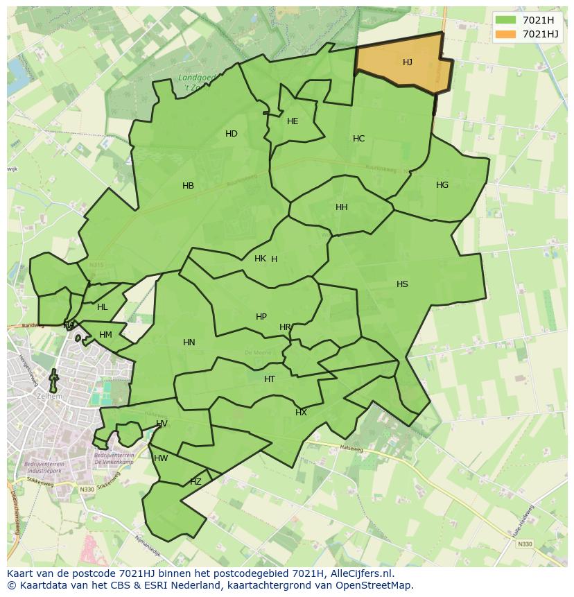 Afbeelding van het postcodegebied 7021 HJ op de kaart.