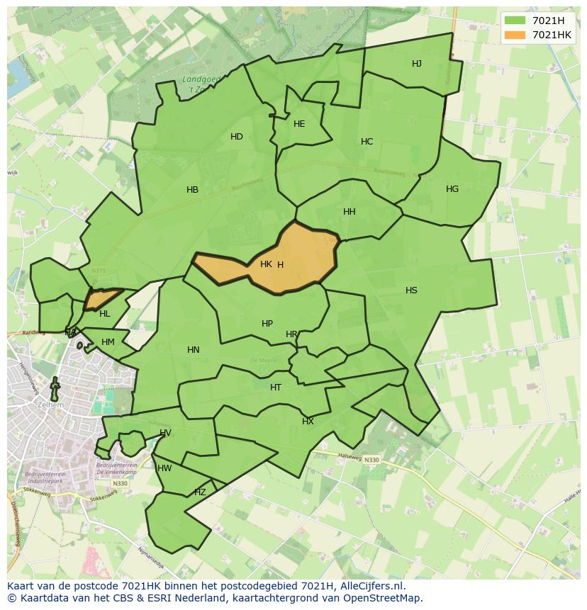 Afbeelding van het postcodegebied 7021 HK op de kaart.
