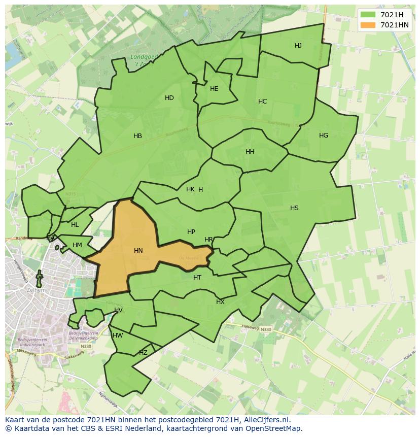 Afbeelding van het postcodegebied 7021 HN op de kaart.